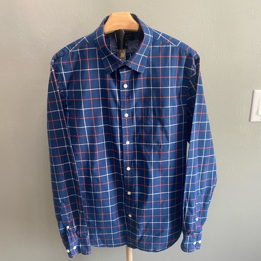 Banana Republic Navy‎ and Pink Plaid Men's Shirt
